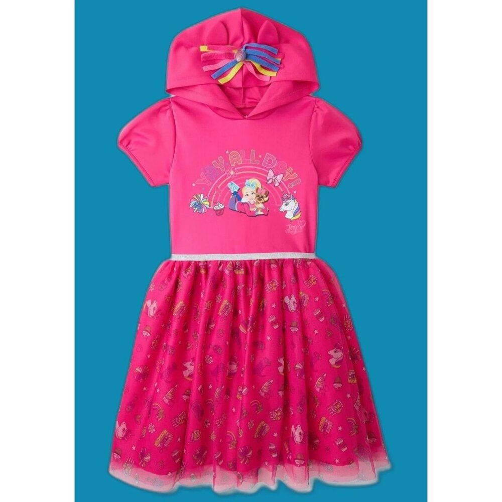 JoJo Siwa Tutu Dress Hooded 3D Hair Unicorn Horn Size L 10-12 NEW